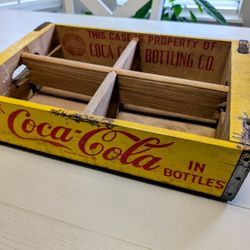 Vintage Coke Coca Cola Wood Crate For Bottles Yellow Red Charleston SC