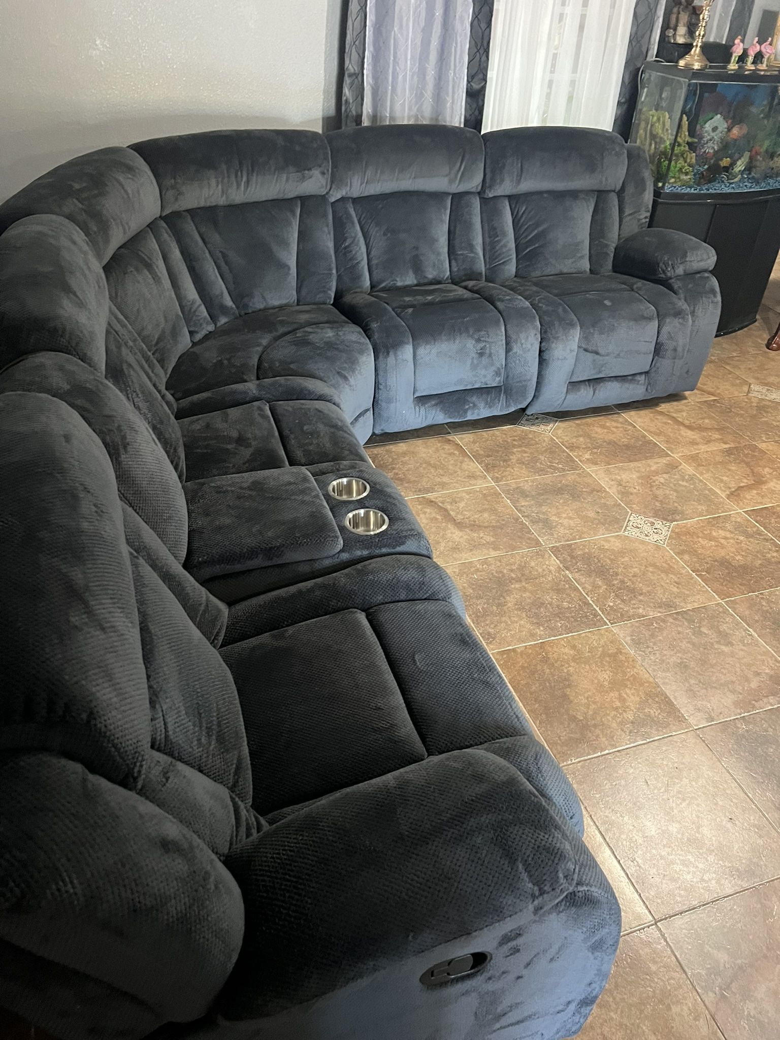 New Reclining Sectional. Grey Velvet Plush. 124 X 111 X 40H. Free Delivery!