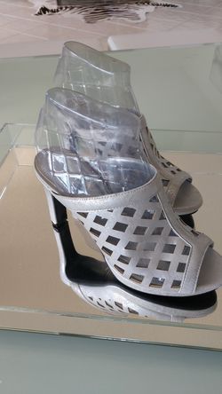 Silver slip on sandals 6.5