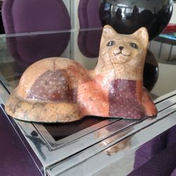 Very Heavy Orange Brown Tan Patchquilt Look Cat Decor 