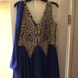 Gold And Royal Blue Prom Dress 