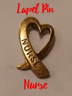 Nurse Heart Ribbon Pin by OSC, with "NURSE" in the Heart.  Gold Plated