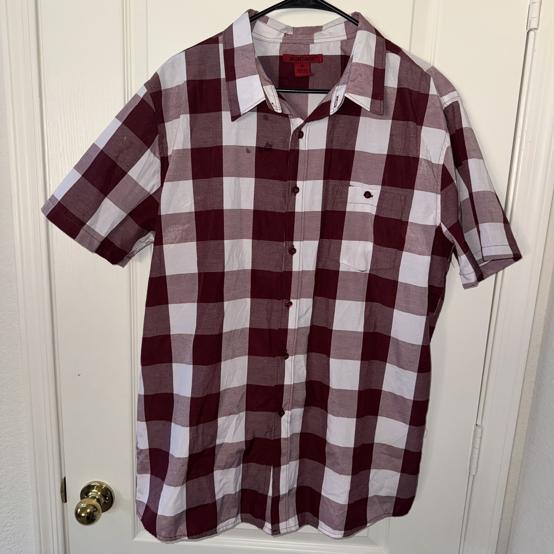 Men’s Maroon Plaid Button Up Casual Shirt