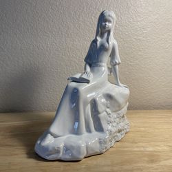 Vintage 1984 Ruth Ann JTW Signed Handmade Sitting Lady Reading a Book Porcelain Figurine Sculpture