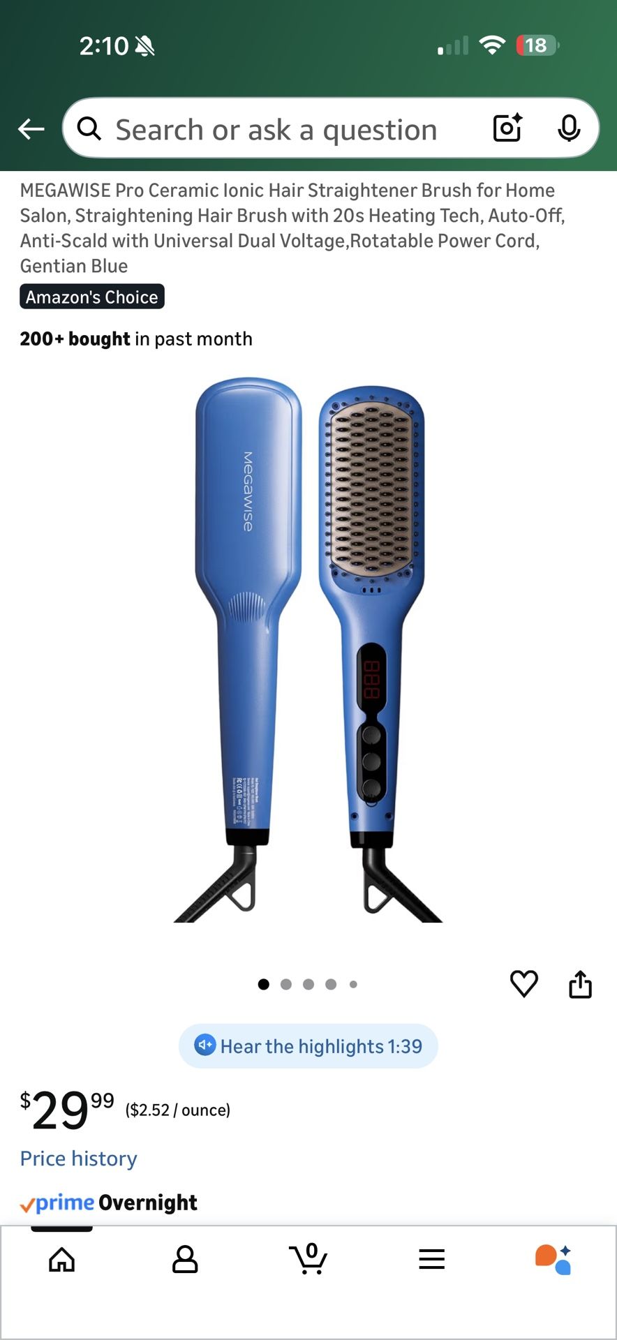 MEGAWISE Pro Ceramic Ionic Hair Straightener Brush