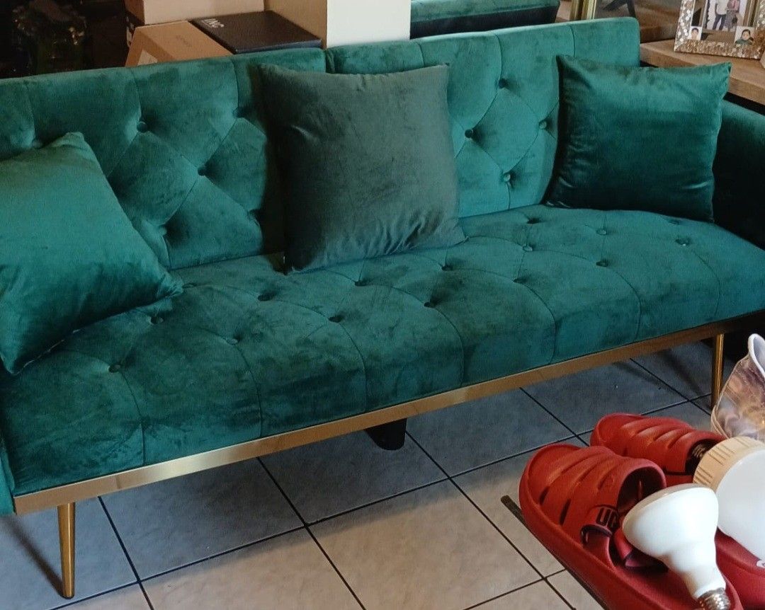 VELVET FUTON SOFA BED LOVESEAT SOFA CHAIR CONVERTIBLE