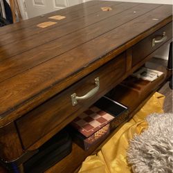 2 Drawer And Storage Wood Coffee Table 