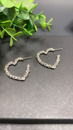 Open Heart Stud Earrings Gold Plated, Silver Color