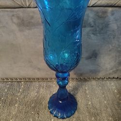 Vintage Cobalt Blue Pedestal Glass Vase – Scalloped Rim