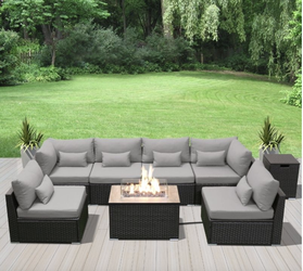 8 piece outdoor sectional seating set - red cushions