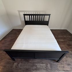 Queen IKEA HEMNES Storage Bed Black Brown w/ 2 Drawers + HAUGESUND Mattress 60x80 