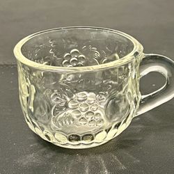 Jeanette Glass 1960s Fruit Clear Grapes Leaves Punch Bowl Set Orphan Cup, 3x2.5”