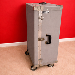 Vintage Industrial Rolling Trunk / Salesman Case – Storage Chest w Wheels