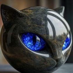 Luxurious Resin Sculpture of a Refined Black Cat, Designed to Resemble Stone, Perfect for Decorating Your Living Room Or Office Desk