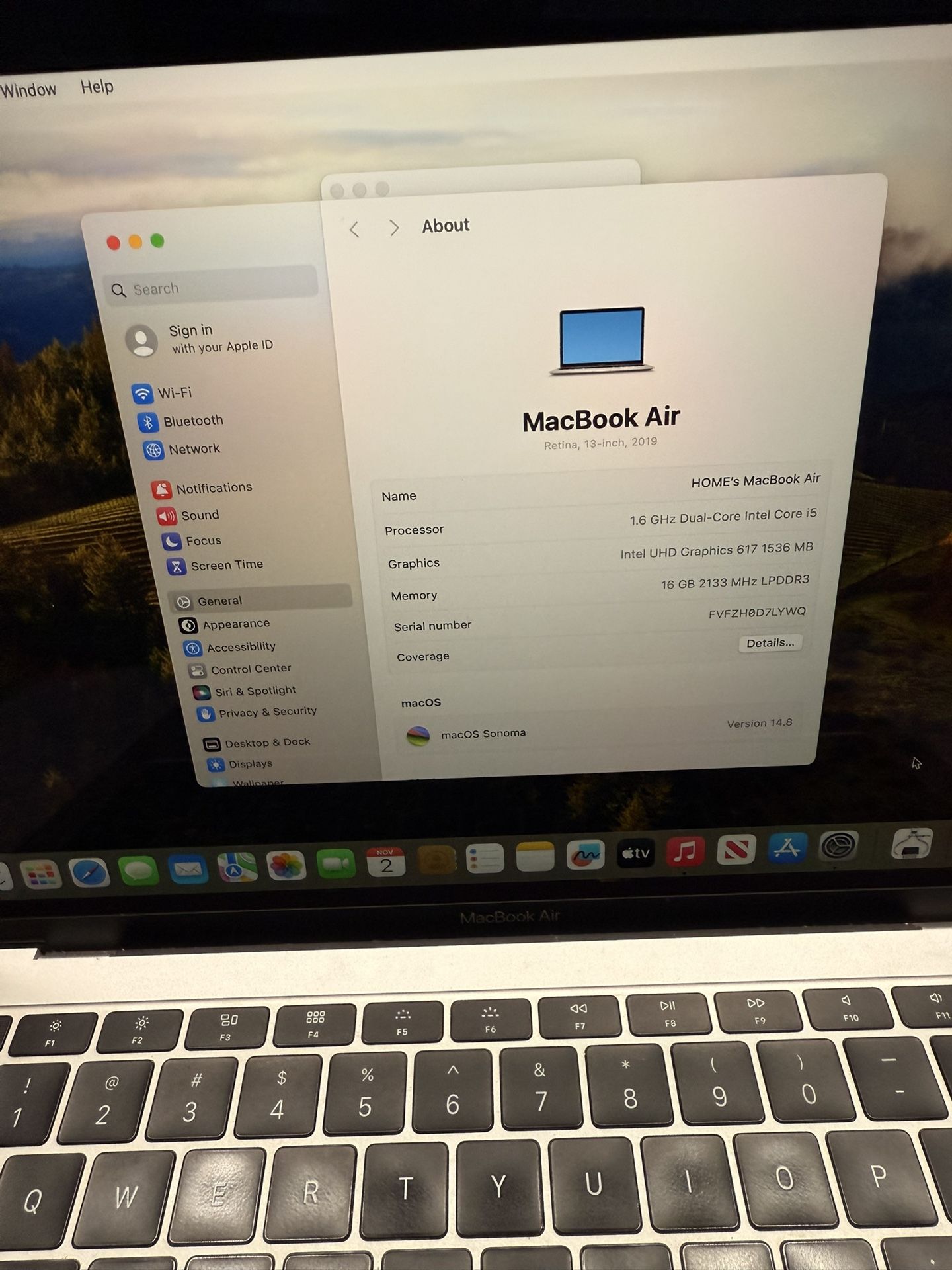 Macbook Air Retina 2019 1.6GHZ Dual Core Intel Core I5 16gb Of Ram 500gb Flash Drive Running macOS Sonoma In Excellent Condition