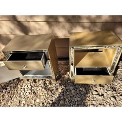 Pair Of Gold Mirror Nightstands End Tables