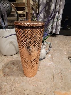 Starbucks Metallic Rose Gold Travel Tumbler Venti 24oz New Collectible Studded
