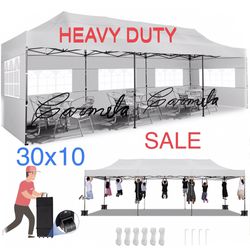 10x30 HEAVY DUTY Pop up  Canopy with 8sidewalls Commercial  Tent UPF 50+ All Weather Waterproof Outdoor Wedding Party Tents Canopy Gazebo Roller Bag 