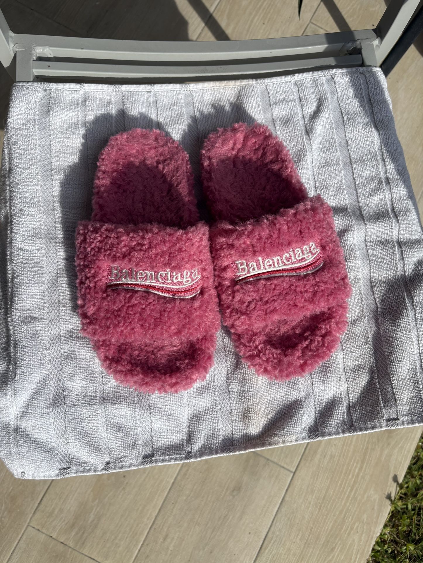 Balenciaga Furry Slide Slides in Sweet Pink 