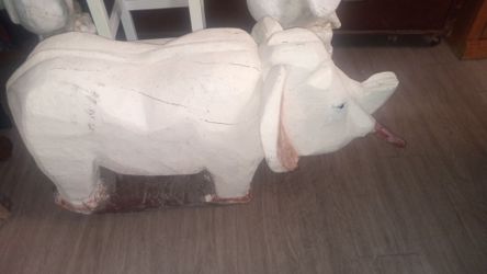 Large White Painted Rhino Sculpture