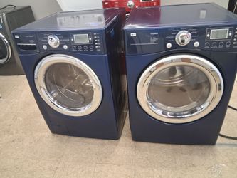 Blue electric set washer and dryer