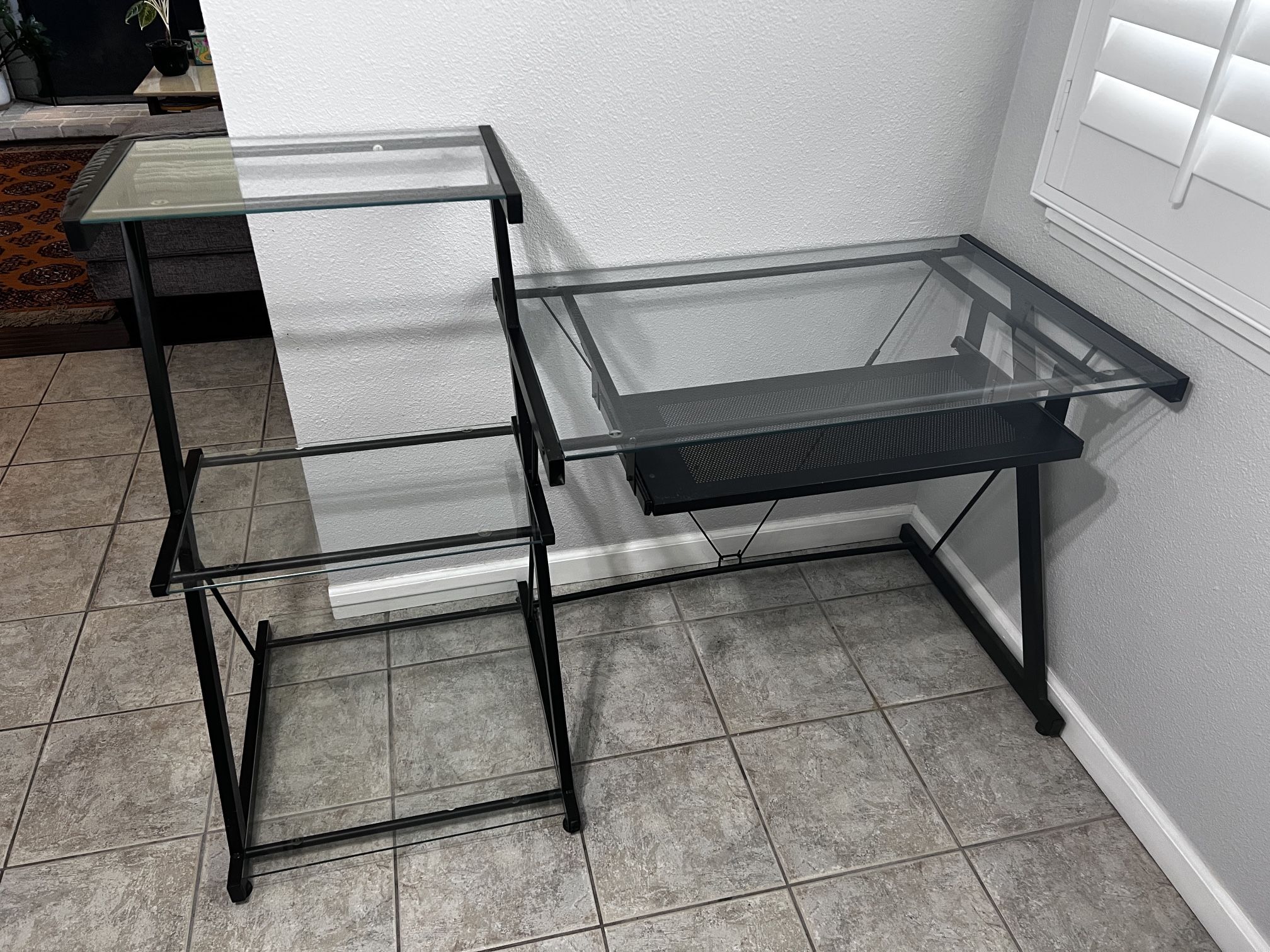 Glass and Metal Desk with Shelves 