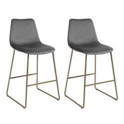 Open Box Homy Casa BATASSEL Bar Velvet Grey Gold Leg 18.9" x 20.28" x 39.76" Modern Bar Stool