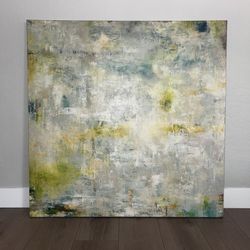 50x50 EXTRA LARGE “Fine Refreshment” Green/Grey/Turquoise Abstract Artwork Canvas Wall Art