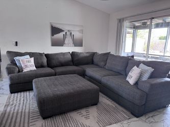 Gray sectional sofa couch sala ottoman