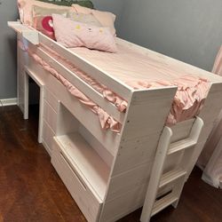 Max & Lily - Modern Rustic Loft Bed with 1 Drawer, Twin Size, Whitewash