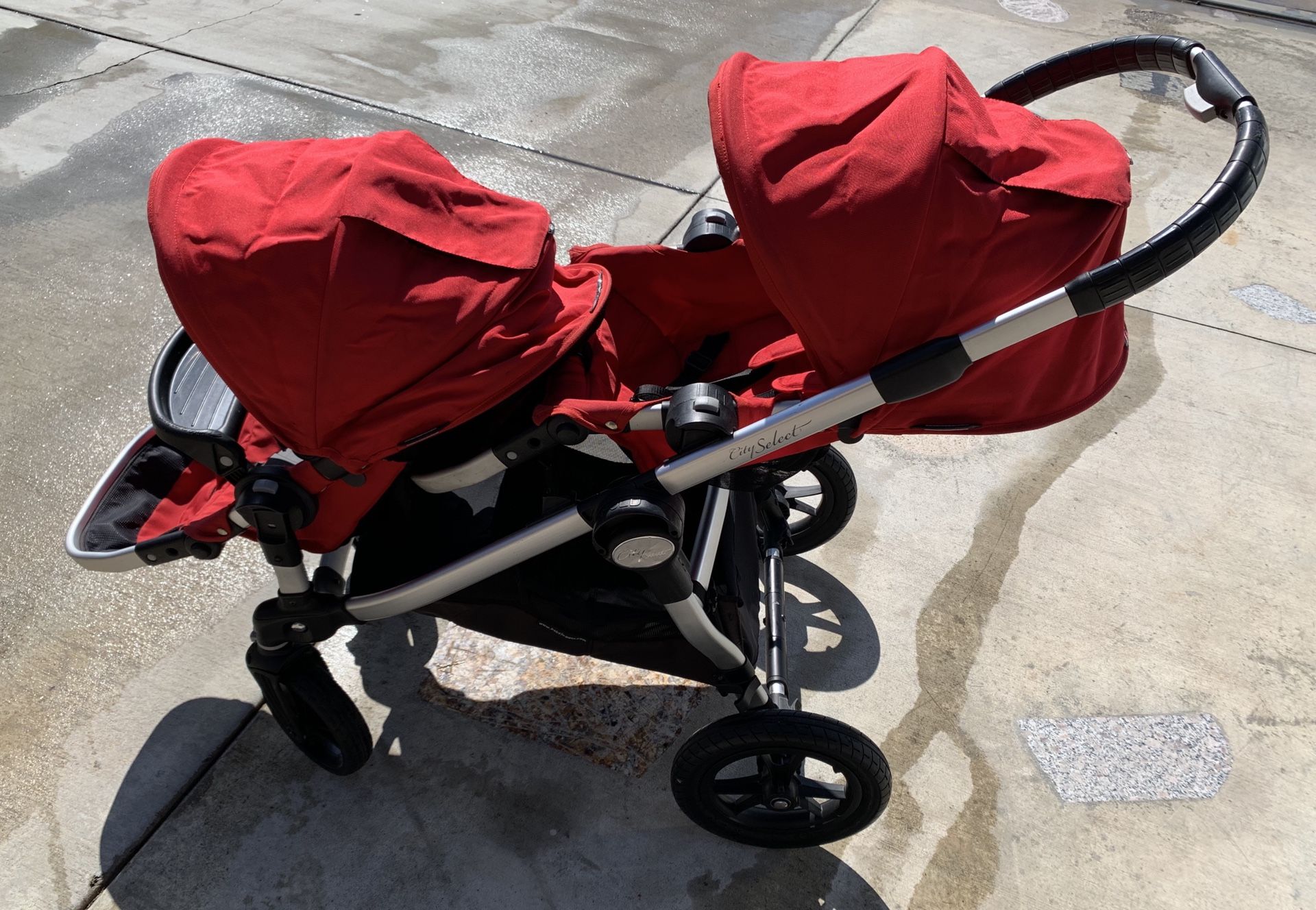Baby Jogger City Select Double Stroller w/ Graco Car Seat Adapter, Red