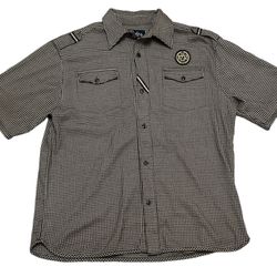 Eight 732 Men’s Honor Respect Badge Brown Plaid Pocketed Button Up Shirt Size XL