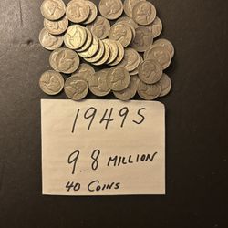 Coins -  1949S Jefferson Nickels (San Francisco  mint) approximately only 9.8 million coins minted – Total 40 coins (1 roll)  $32