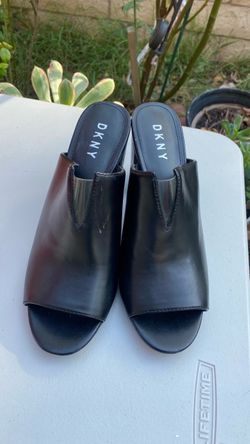 DKNY Black Leather Mule Heels