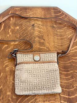 Tommy Hilfiger Signature Monogram Jacquard Crossbody Bag Tan Cream