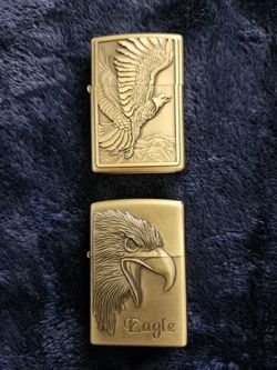 3D Carved Golden Hack Flying Eagle Lighters Lot of 2, Windproof