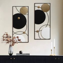 Black, white, and gold modern abstract wall décor set, 2-piece ,A2331