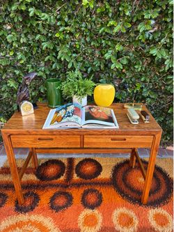 1980s Vintage MCM Postmodern Solid Oak Desk Console