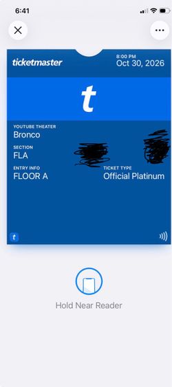 Bronco Concert Ticket – Floor A, Oct 30 2026