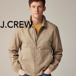 (NEW) MEN’S J.CREW COMMANDER KHAKI HARRINGTON JACKET IN COTTON TWILL - SIZE: LARGE 