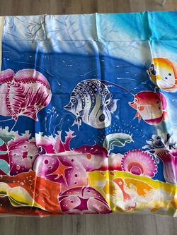 Vibrant Hand-Painted Malaysian Batik Sarong / Beach Wrap (39” x 72”)