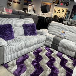 Grey 2 Pc Corduroy Reclining Sofa And Love $899