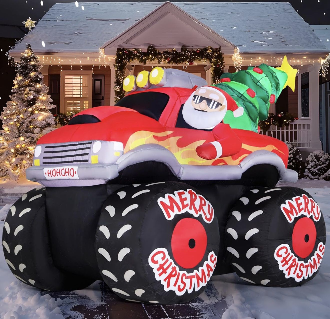 7ft Long Monster Truck Christmas Inflatable 