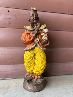 24” 1960s Clown w/ Poodle Statue