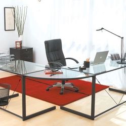 Dania glass and aluminum L shaped desk