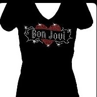 Bon Jovi womens v neck tee shirt Rhinestone black Like New