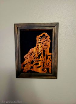 Gramed laser-cut wooden wall art piece depicting a cowboy and horse 9.5"×12"
