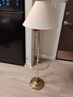 Brass Floor Lamp with Glass Side Table