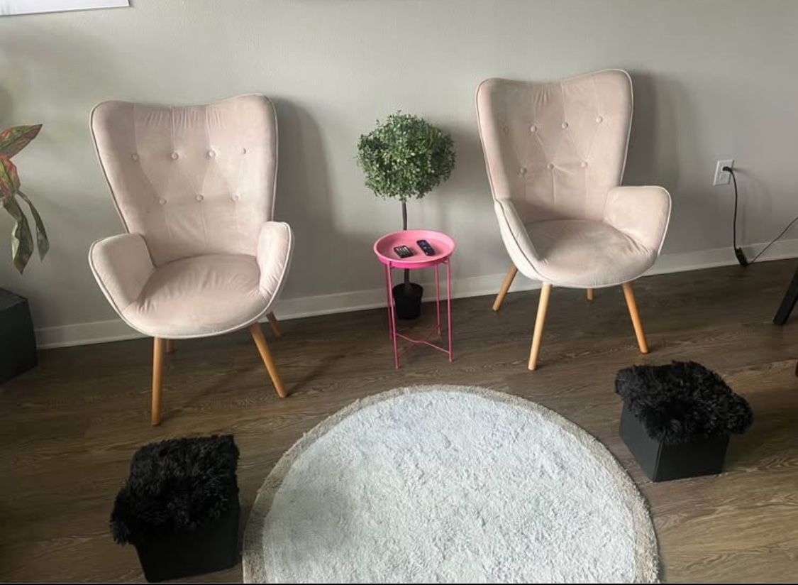 Modern Accent Armchair with Solid Wood Frame, Velvet Lounge Chair with Tufted Button Cushion and High Backrest for Living Room, Bedroom, Lounge, Mauve