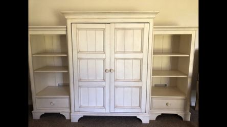 Ethan Allen cabinet and antique chairs